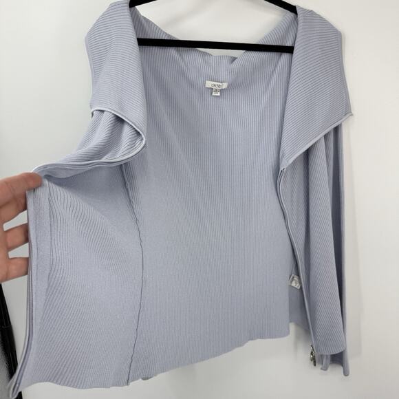 Cache ribbed knit zip up top wide collar size Large light blue Long Sleeves - Picture 11 of 13